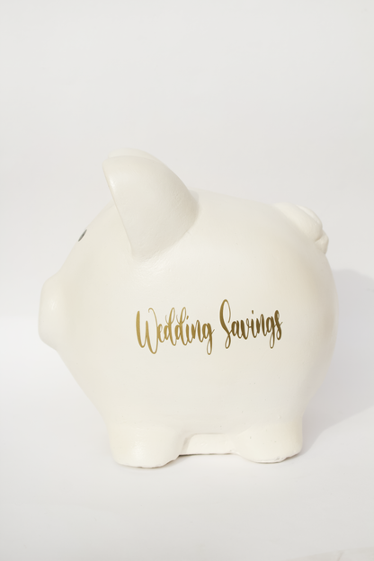 Alcancia en forma de cochinito con vinil dorado "Wedding Savings"